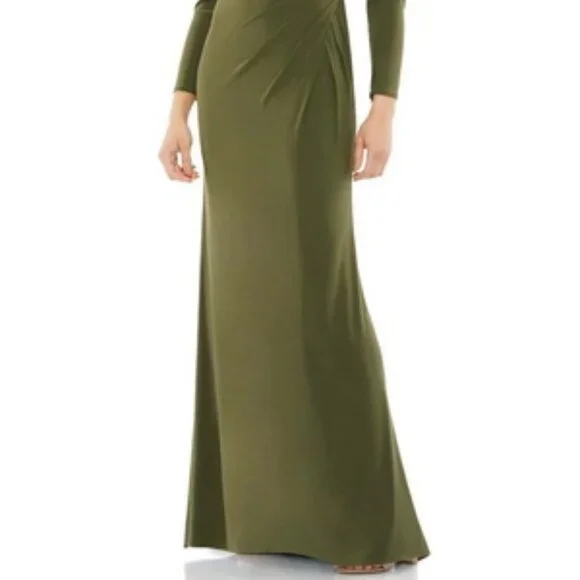 Mac Duggal Olive Green Embellished Long Sleeve Jersey Gown